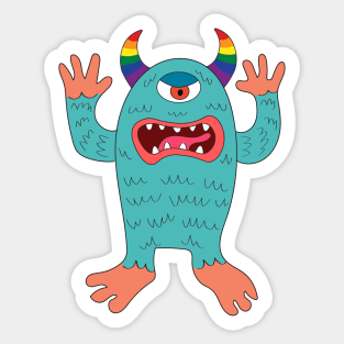 One-eyed Halloween alien monster cartoon drawing. Gay pride concept. Sticker